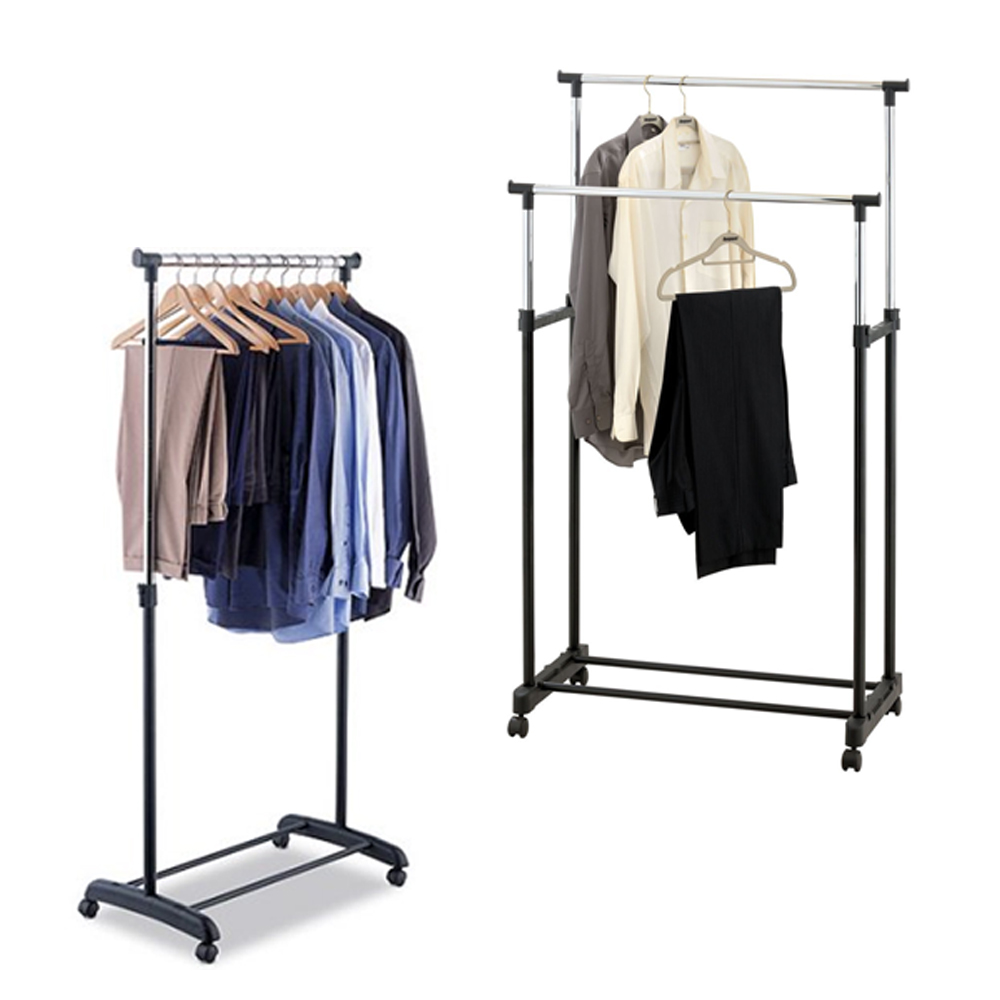 Clothes Rail Adjustable Coat Rack Wardrobe Portable Double Hanging ...